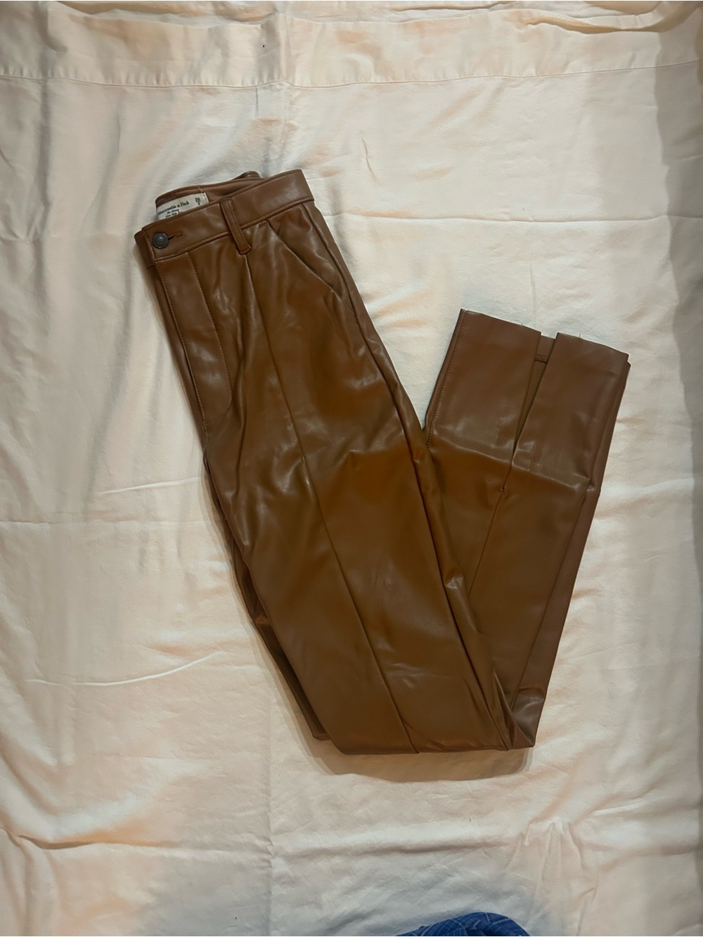 Abercrombie & Fitch Women’s Chestnut Brown Faux Leather Pants with Split Hem